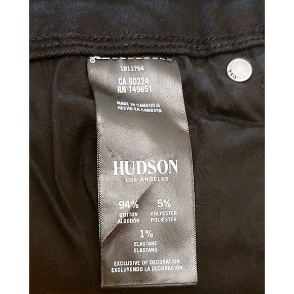HUDSON Straight Stretch Denim Jeans 12/32 Flap Pocket Slim Fit Mid-Rise Black - Picture 10 of 10